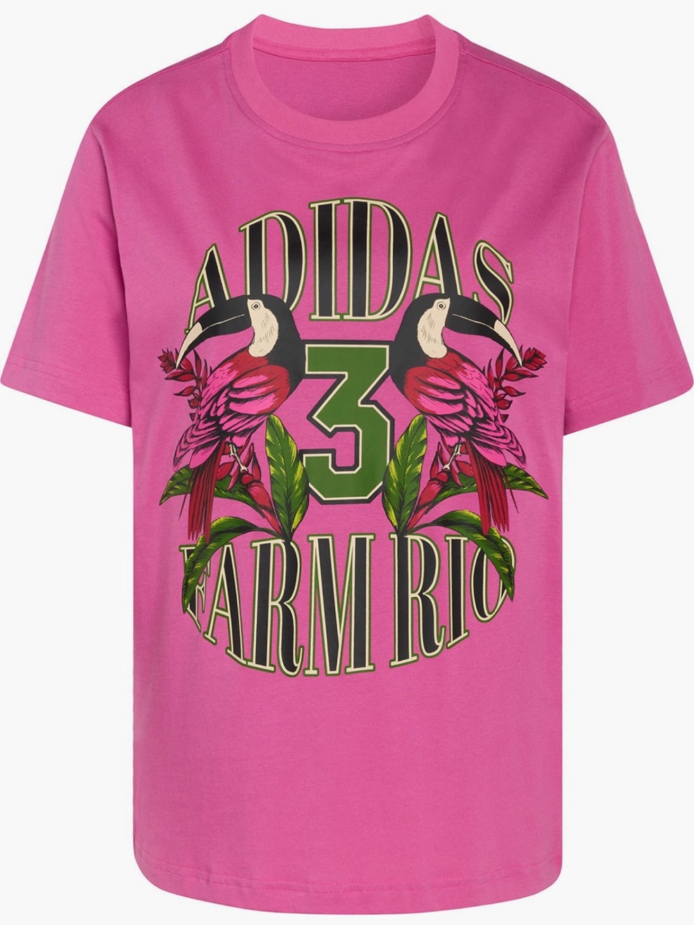 Adidas x FARM Rio Toucan Graphic Tee in Fuchsia/Crystal Linen NWT Size Small - Picture 3 of 8